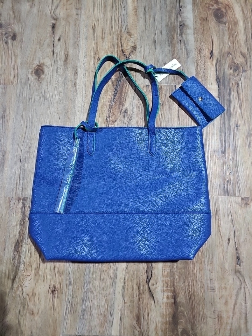 Sole Society Sadie London Reversible Tote Blue Green Leather Bag w Pouch Large S